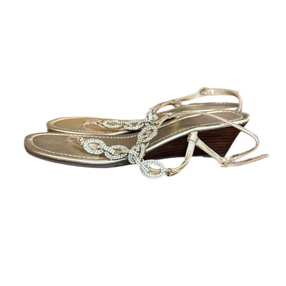 Lilly Pulitzer Shoes - Lilly Pulitzer Gold Sandals with Thin Straps and diamond embroidered design